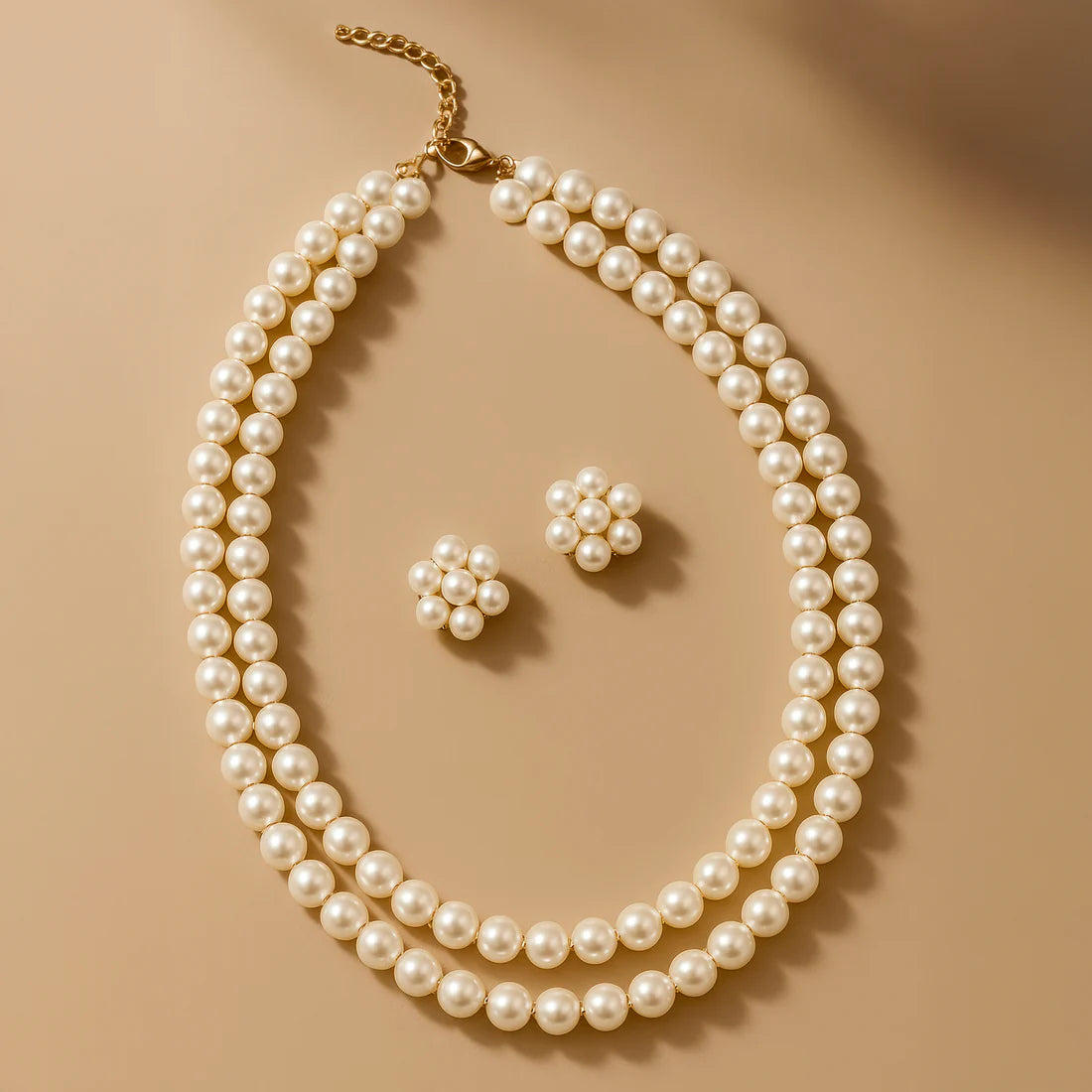 Multilayer Pearl Necklace Set With Earrings