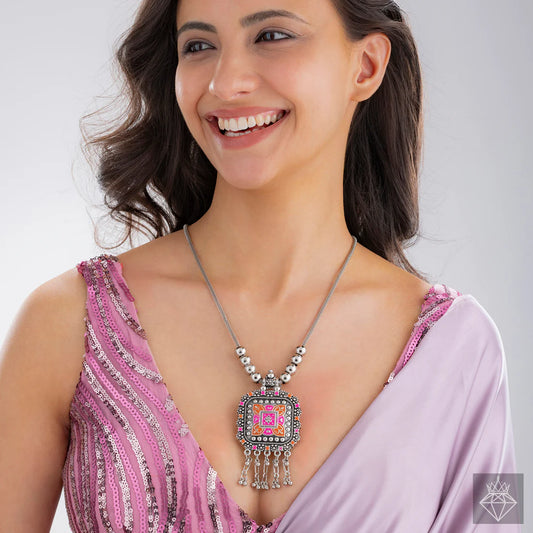 Ethnic Statement Necklace with Colorful Enamel