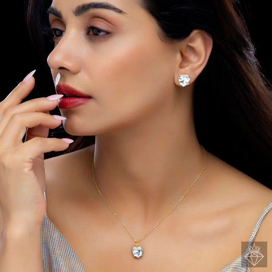 Anti-Tarnish Solitaire Necklace Set With Earrings